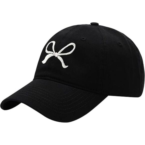Unisex Black Embroidered Bow Tie 100% Cotton Adjustable Fit Classic Baseball Cap